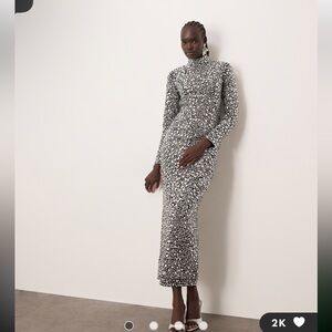 ARRANGE textural sequin high neck long sleeve maxi dress